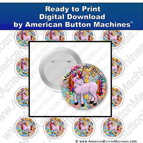 Digital Download, For Buttons, Digital Download for Buttons, unicorn, pink, flowers, rainbow