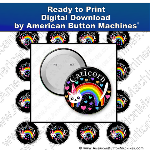 Digital Download, For Buttons, Digital Download for Buttons, unicorn, cat, rainbow