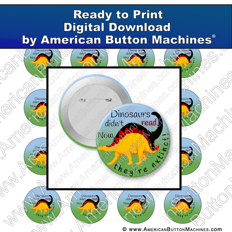 Digital Download, For Buttons, Digital Download for Buttons, dinosaur, dino, reading, books, library, school
