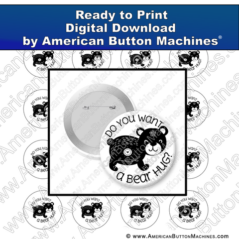 Digital Download, For Buttons, Digital Download for Buttons, bear, hug, love