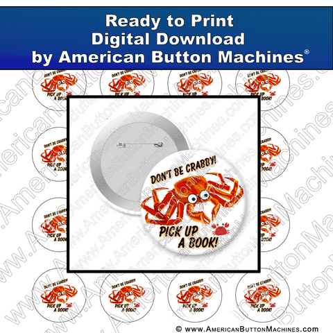 Digital Download, For Buttons, Digital Download for Buttons, crab, crabby, books, reading, learning, school, library