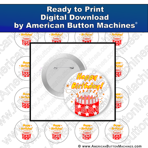 Digital Download, for buttons, digital download for buttons, birthday, cake, red