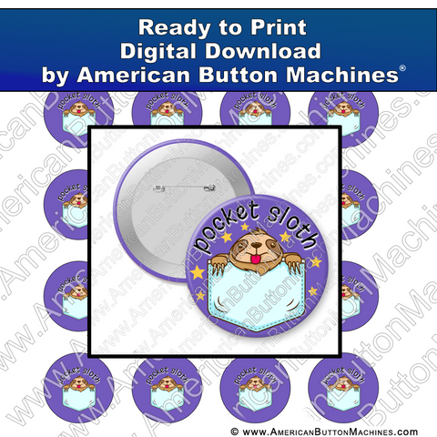 Digital Download, For Buttons, Digital Download for Buttons, sloth, pet, pocket pet