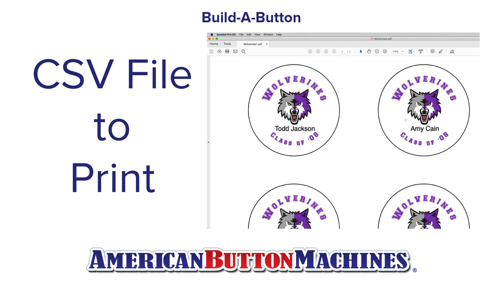 CSV File to Print - Mail Merge Feature - Build-a-Button - Button Maker Software