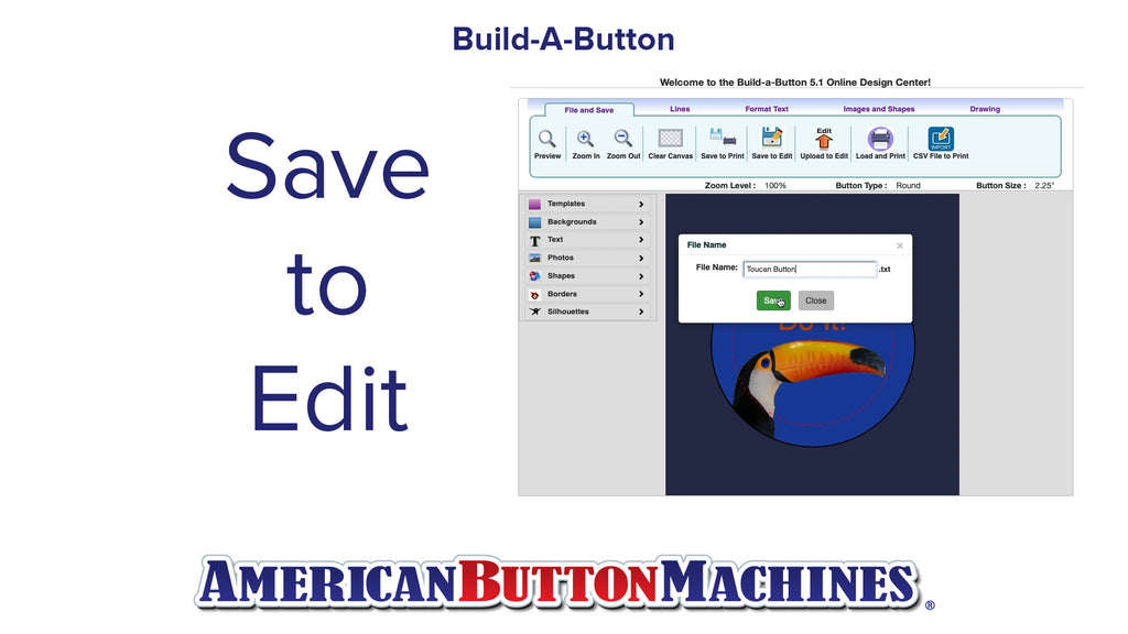 Save to Edit - Build-a-Button Online Design Center - Button Maker Software