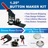 American Button Machines 1.25 inch button maker kit with press machine, choice of paper cutter, and button supplies