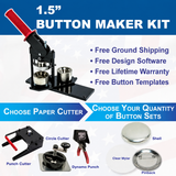 American Button Machines 1.5 inch button maker kit with press machine, choice of paper cutter, and button supplies