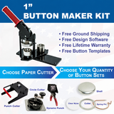 American Button Machines 1 inch button maker kit with press machine, choice of paper cutter, and pinback button supplies