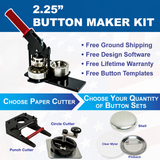 American Button Machines 2.25 inch button maker kit with press machine, choice of paper cutter, and button supplies