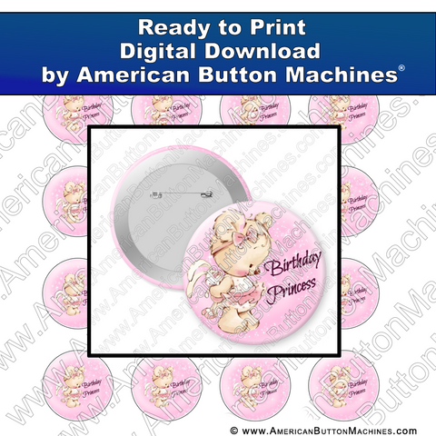 Digital Download, for buttons, digital download for buttons, birthday, princess