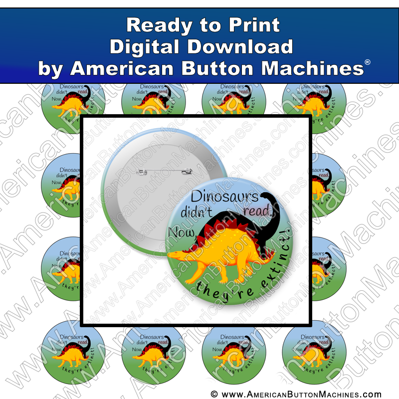 Digital Download, For Buttons, Digital Download for Buttons, dinosaur, dino, reading, books, library, school