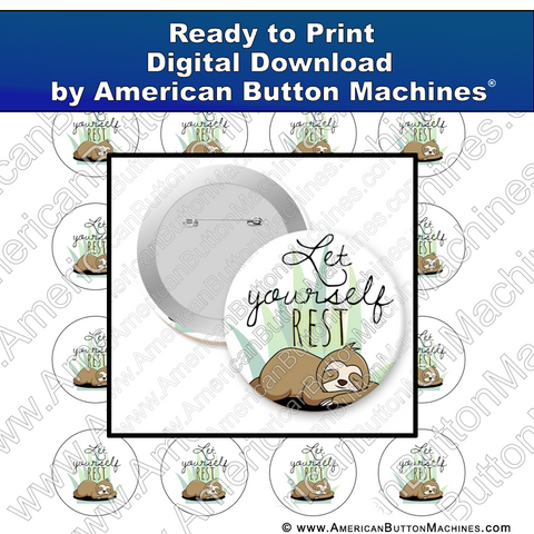 Digital Download, For Buttons, Digital Download for Buttons, sloth, rest