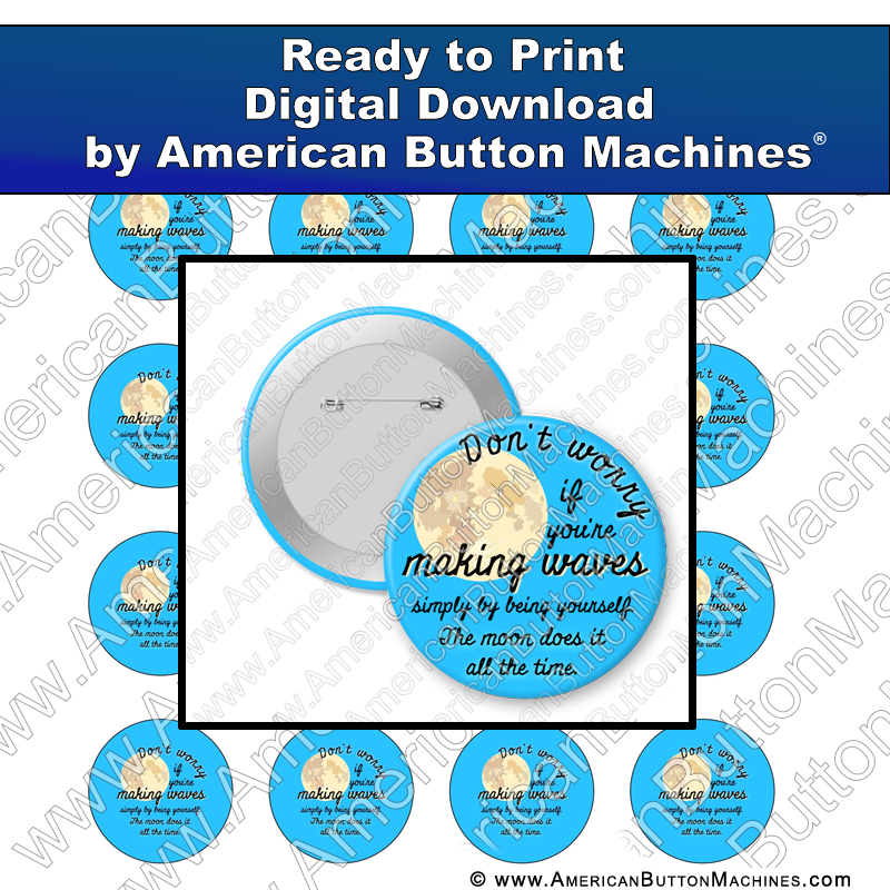 Digital Download, for buttons, digital download for buttons, moon, waves, ocean
