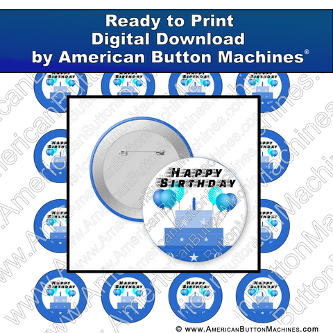 Digital Download, for buttons, digital download for buttons, birthday, blue