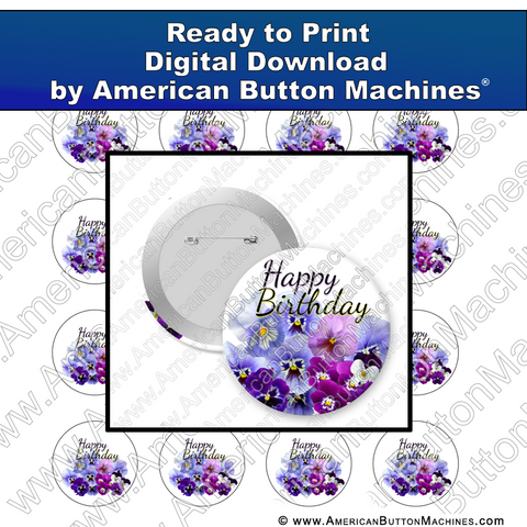 Digital Download, For Buttons, Digital Download for Buttons, happy birthday, birthday, flowers, purple