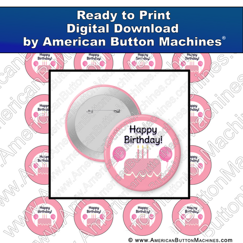 Digital Download, for buttons, digital download for buttons, birthday, pink
