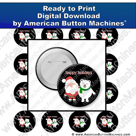 Digital Download, for buttons, digital download for buttons, Santa, Holidays, Christmas