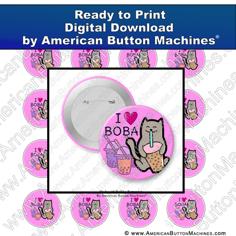 Digital Download, For Buttons, Digital Download for Buttons, boba, cat, drink