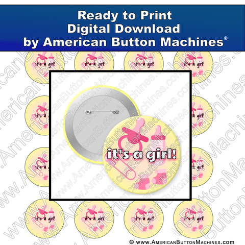 Digital Download, Digital Download for Buttons, it's a girl, pink, baby, baby announcement