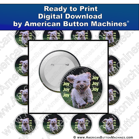 Digital Download, for buttons, digital download for buttons, Joy, Puppy, Run Free