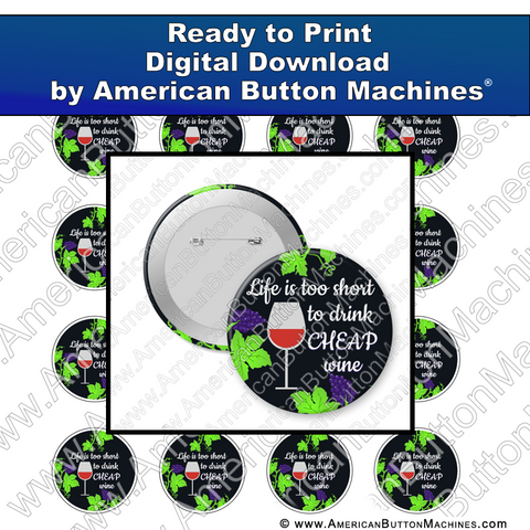 Digital Download, for buttons, digital download for buttons, wine, friends
