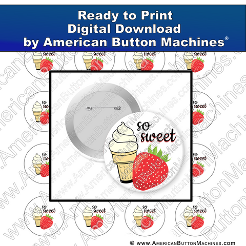 Digital Download, For Buttons, Digital Download for Buttons, berries, strawberry, ice cream, summer