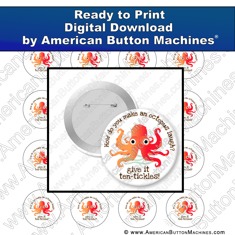 Digital Download, for buttons, digital download for buttons, octopus, tickle