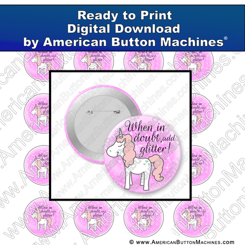 Digital Download, For Buttons, Digital Download for Buttons, unicorn, glitter, pink