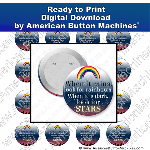 Digital Download, For Buttons, Digital Download for Buttons, rainbows, stars, rain, dark