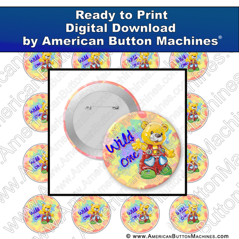 Digital Download, for buttons, digital download for buttons, Wild One, Teddy Bear