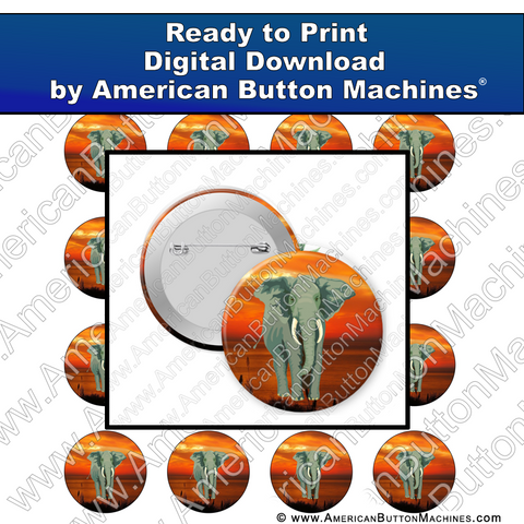 Digital Download, Digital Download for Buttons, elephant, sunset